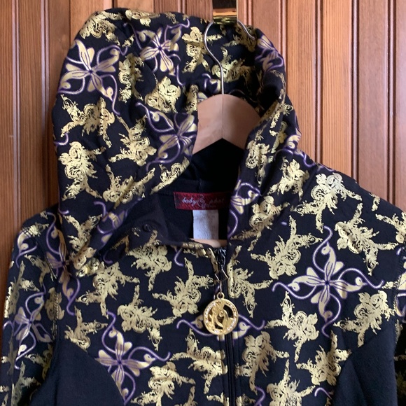 VINTAGE BABY PHAT HOODED DRESS GOLD BLACK 2000'S - Picture 4 of 8